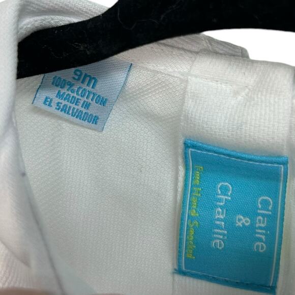 NWT Claire & Charlie Fine Hand Smocked White Pique Button On Shorts Set 9 Months - Picture 5 of 6